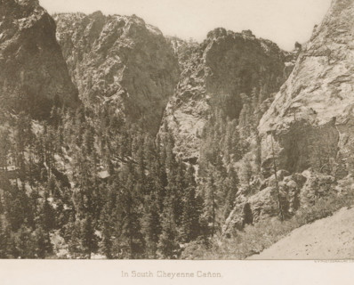 In South Cheyenne Cañon, View of the mountains near South Cheyenne Canyon, page, photomechanical