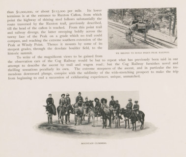 We helped to build Pike's Peak railway, Two donkeys, one loaded with tools, page, photomechanical