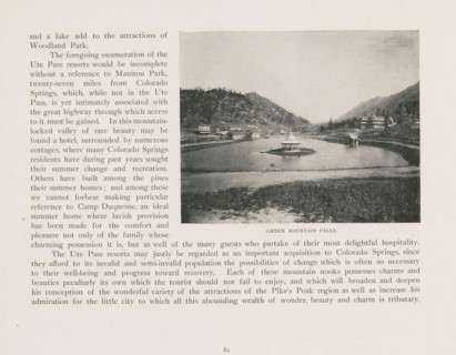 View of Green Mountain Falls in Colorado, Green Mountain Falls, page, photomechanical print, cliché