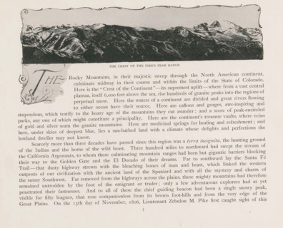 View of the Pikes Peak mountain range, The crest of the Pike's Peak range, page, photomechanical