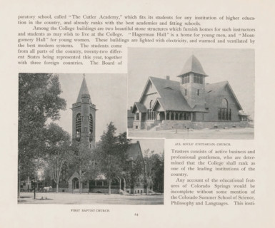 Photomontage of two churches in Colorado Springs, All Souls's (Unitarian) Church, First Baptist