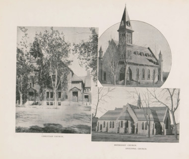 Christian Church, Methodist Church, Episcopal Church, Photomontage of three churches in Colorado