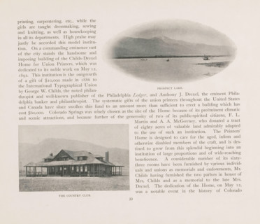 Prospect Lake, View of the Country Club of Colorado Springs, page, photomechanical print, Colorado