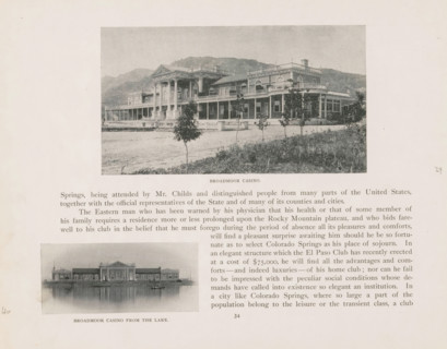 View of the Broadmoor casino in Colorado Springs, Broadmoor casino, page, photomechanical print,