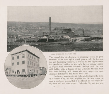 Glass works and Colorado City, Photomontage of a view of Colorado City and a paint factory, page,