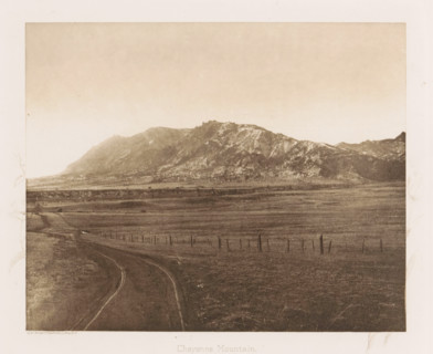View of Cheyenne Mountain, Cheyenne Mountain, page, photomechanical print, photographer: WH Jackson