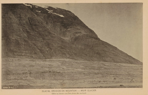Glacial erosion on mountain, Muir Glacier, View of the glacial grooves of the Muir Glacier, page,