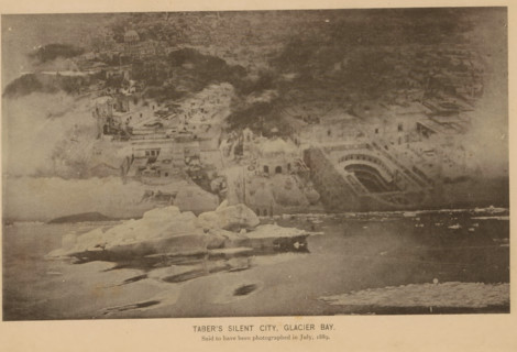 Taber's Silent City, Glacier Bay, Photomontage of the imaginary city of Silent City in Alaska,