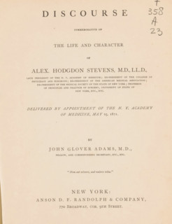 Discourse commemorative of the life and character of Alex. Hodgdon Stevens, book, annotation: 'MAY,
