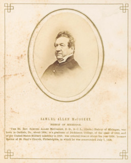 Portrait of Samuel Allen McCoskry, photograph, page, inscription: 'Samuel Allen McCoskry, Bishop of