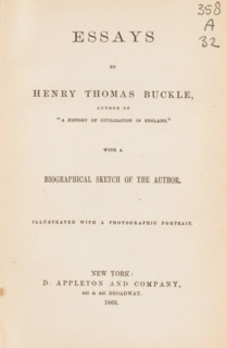 Essays, by Henry Thomas Buckle, book, annotation: 'FEB, 1998', name: 'John L. Mutuig', bookplate: