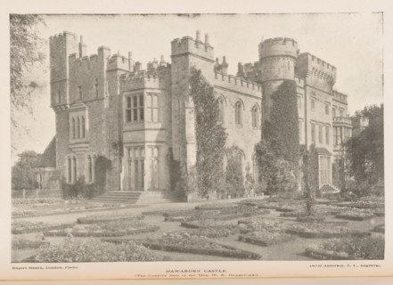 View of Hawarden Castle, Hawarden Castle, page, photomechanical print, inscription: 'The Country