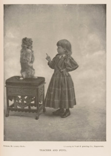 teacher and pupil, Portrait of an unknown girl teaching the dog a trick, page, photomechanical