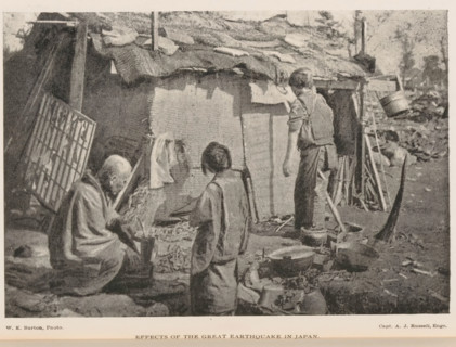 View of three people near a hut in Japan, Effects of the great earthquake in Japan, page,