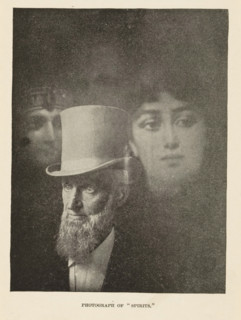 Photograph of 'Spirits', A man and two female spirits, page, photomechanical print, c. 1892 - in or