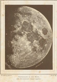 Photograph of the moon, page, photomechanical print, inscription: 'after Rutherford's original