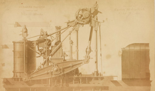 View of a steam engine, Steamer Pacific, Built at the, Allaire Works, photograph, page,