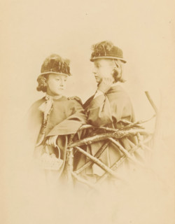 Portrait of two unknown young girls with hats, photograph, page, photographer: William Notman, c.