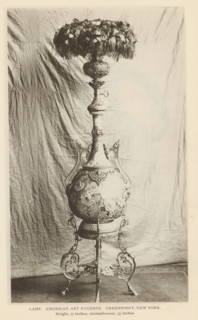 Lamp. American Art Fayence. Greenpoint, New York, Decorated lamp, page, photomechanical print,