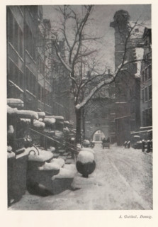 View of a street in the snow, page, photomechanical print, photographer: Albert Gottheil, cliché
