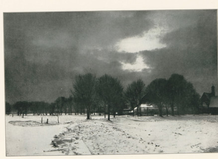 View of a farm in a winter landscape, page, photomechanical print, photographer: Alfred Erdmann,
