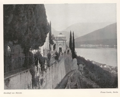 View of the Morcote cemetery, Kirchhof von Morcote, page, photomechanical print, photographer: