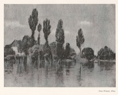 Landscape with trees, page, photomechanical print, monogram: 'AG', photographer: Hans Watzek,