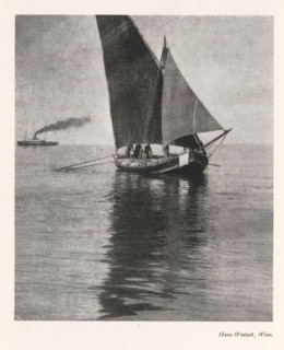 Sailing ship on open water, page, photomechanical print, photographer: Hans Watzek, cliché maker: