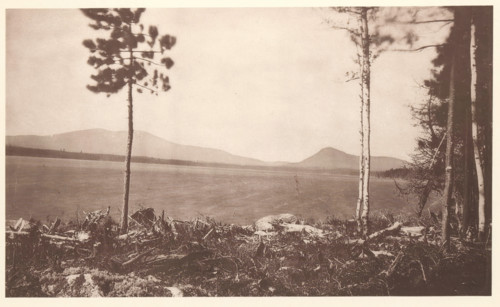 View of Aziscohos and Observatory Mountain, with Rangeley Lake in the foreground in Maine,