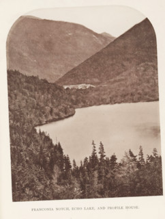 View of Franconia Notch, Echo Lake, and Profile House in the White Mountains, New Hampshire,
