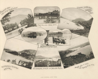 Views of Lake George and hotels and boats by the lake, Lake George - New York, page,