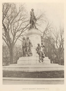 View of a statue by Gilbert du Motier de La Fayette in Washington DC, Lafayette Monument -