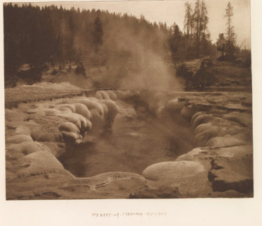 Crater of Oblong Geyser, page, photomechanical print, photographer: Frank Jay Haynes, Yellowstone