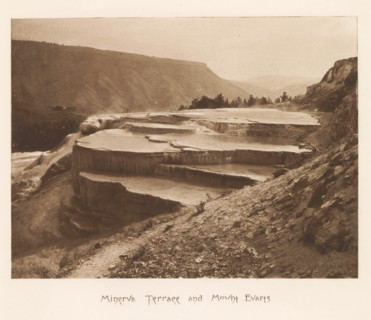 Minerva Terrace and Mount Evarts, page, photomechanical print, photographer: Frank Jay Haynes,