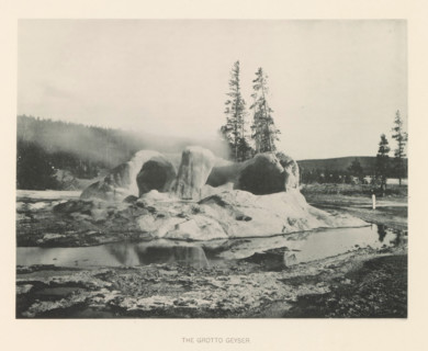 The Grotto Geyser, page, photomechanical print, photographer: Frank Jay Haynes, Yellowstone