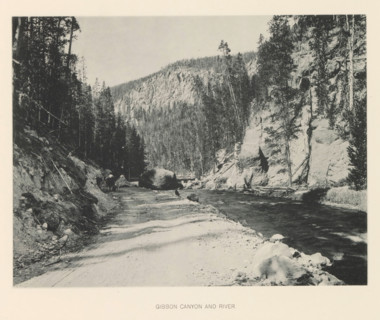 Gibbon Canyon and river, page, photomechanical print, photographer: Frank Jay Haynes, Yellowstone