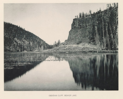 Obsidian cliff, Beaver Lake, page, photomechanical print, photographer: Frank Jay Haynes,