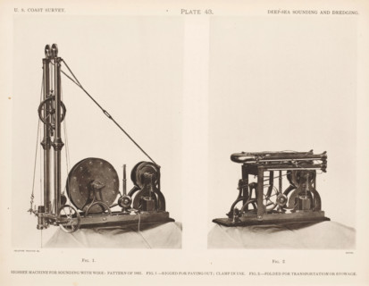 Sigsbee sounding machine, page, photomechanical print, Left the machine unfolded, right the machine