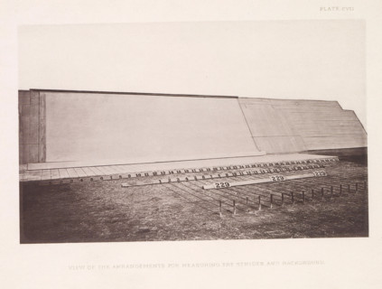 Arrangement with pedometers for photographing a horse in motion, View of the arrangement for