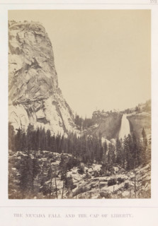 The Nevada Fall and the Cap of Liberty, View of the Nevada Fall and Liberty Cap in the Yosemite