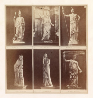 Six casts of ancient sculptures of women including Pallas Athena and Juno, photograph, page,