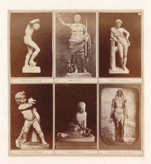 Six casts of ancient sculptures of fauns, Augustus, Antinous and children at play including the