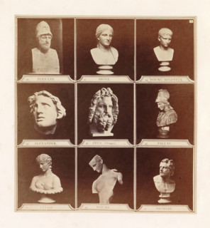Nine casts of ancient busts including Dione, Zeus, Pallas Athena and Psyche, photograph, page,