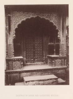 View of a doorway of a house in Multan, Punjab, Pakistan, page, photomechanical print, title: