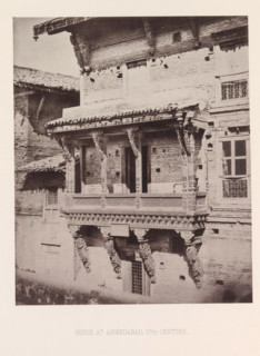 Façade of a house with a balcony in Ahmedabad, Gujarat, India, page, photomechanical print, title: