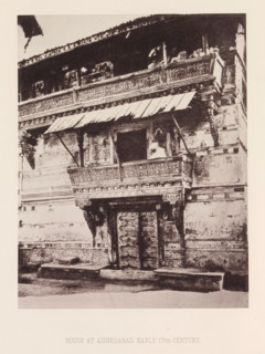Façade of a house with a balcony in Ahmedabad, Gujarat, India, page, photomechanical print, title: