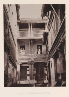 View of a house with three men in Ahmedabad, Gujarat, India, page, photomechanical print, number: