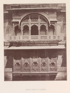 Façade of a house with a balcony in Ajmer, Rajasthan, India, page, photomechanical print, title: