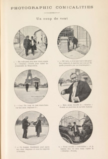 Cartoon about two men who lose their hats during a storm, Un coup de vent, page, photomechanical