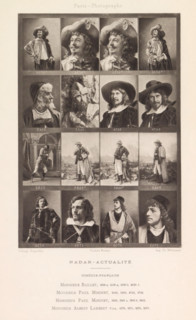 Sixteen portraits of actors, page, photomechanical print, From left to right: Monsieur Baillet,